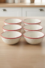 Kırmızı Yıldız Desenli 6'lı Çok Amaçlı Yuvarlak Kase Takımı - Çorba, Meyve, Çerez, Sos ve Kahvaltılık Sunum Seti - Görsel 4