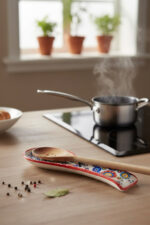 El Yapımı Kırmızı Çini Kabartmalı Kaşıklık - Görsel 3