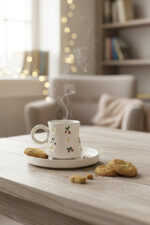 El Yapımı Kiraz ve Papatya Desenli 2 Kişilik 4 Parça Seramik Fincan Takımı - Görsel 2