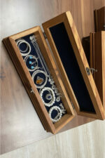 El Yapımı Çini Karo Baskılı Ahşap Tespih Kutusu (5x25cm) - Görsel 4