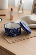 El Yapımı Dekoratif Çini Altıgen Mücevher Kutusu