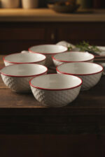 Kırmızı Yıldız Desenli 6'lı Çok Amaçlı Yuvarlak Kase Takımı - Çorba, Meyve, Çerez, Sos ve Kahvaltılık Sunum Seti - Görsel 3