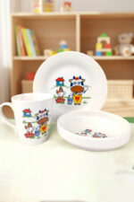 Tulü Porselen 3 Parça Sevimli İnek Desenli Bebek ve Çocuk Yemek Seti - Görsel 8