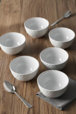 Beyaz Petek Desenli 6'lı Çok Amaçlı Yuvarlak Kase Takımı - Çorba, Meyve, Çerez, Sos ve Kahvaltılık Sunum Seti - Görsel 4