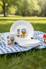 Tulü Porselen 3 Parça Sevimli İnek Desenli Bebek ve Çocuk Yemek Seti