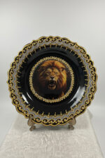 El İşi Gümüş ve Altın Desenli Aslan Motifli 30 cm Çini Tabak - Görsel 2