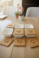 Ahşap Tepsili 6'lı 13 Parça Seramik Kahvaltı Seti - Görsel 3