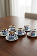 Tulü Porselen Çini Desenli 6 Kişilik 12 Parça Kahve Fincan Takımı - Görsel 6