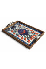 El Yapımı Ahşap Çerçeveli Çini Baskılı Sunum Tepsisi - Görsel 4