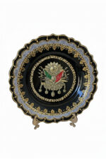 El İşi Gümüş ve Altın Desenli Osmanlı Tuğralı 30 cm Çini Tabak