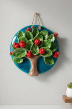 El Yapımı Kabartmalı Nar Ağacı Seramik Duvar Süsü (21cm) - Görsel 4