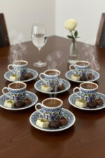 Tulü Porselen Topkapı İşlemeli 6 Kişilik 12 Parça Kahve Fincan Takımı - Görsel 2