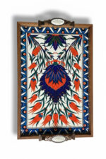 El Yapımı Ahşap Çerçeveli Çini Baskılı Sunum Tepsisi