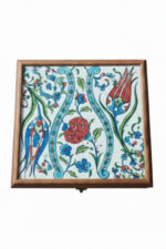 El Yapımı Çini Karo Baskılı Ahşap Takı Kutusu ( 20x20) - Görsel 3