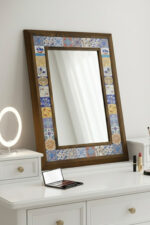 El Yapımı Ahşap Çerçeveli Etnik Desenli Çini Karolu Ayna - Görsel 5