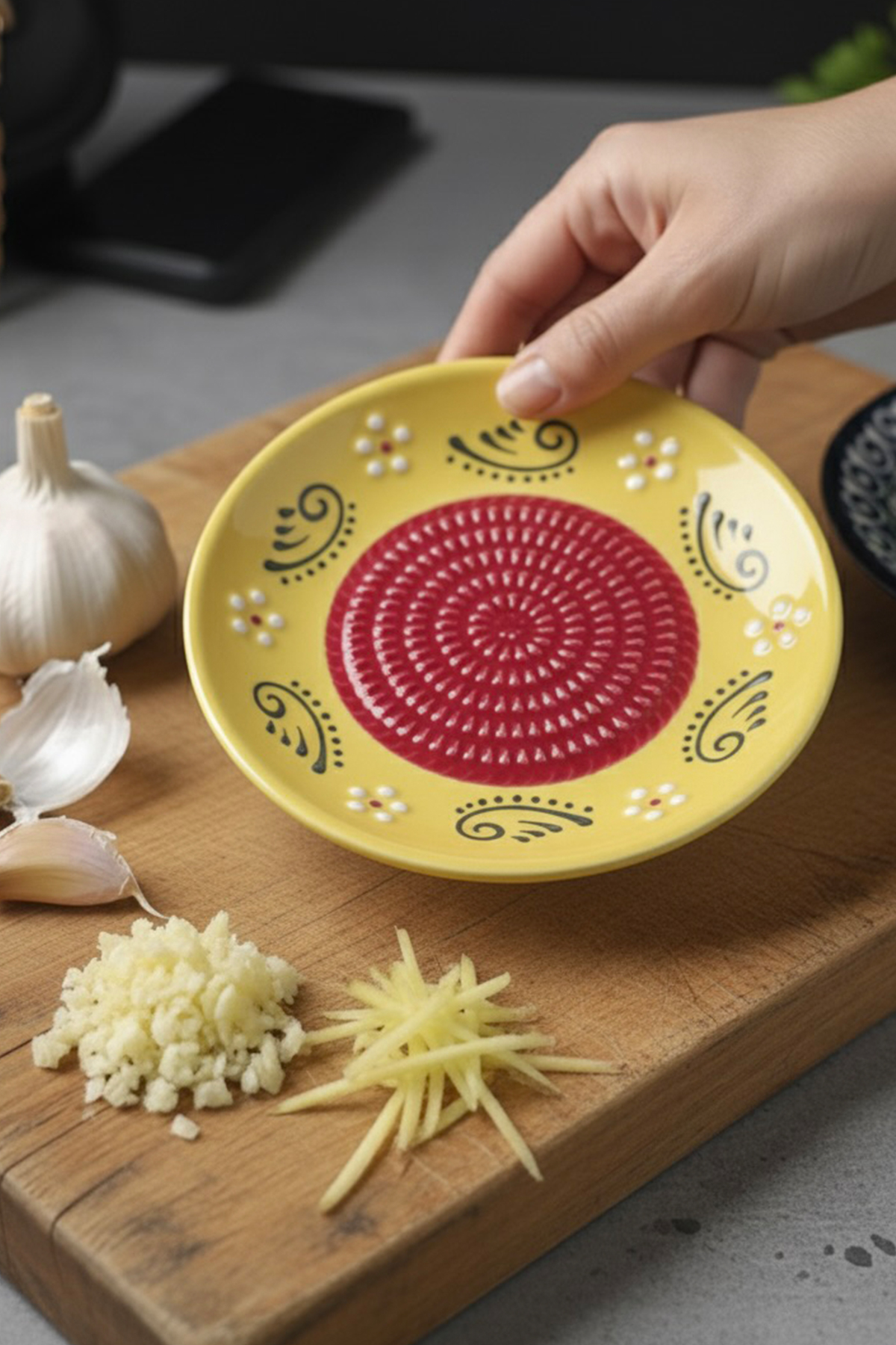 0000_0002_1762611543770 El Yapımı Seramik Rende Tabağı (13 cm) - Sarımsak, Zencefil, Meyve Püresi ve Bebek Maması Hazırlayıcı - Görsel 1