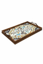 El Yapımı Ahşap Çerçeveli Çini Karo Kabartmalı Sunum Tepsisi - Görsel 3