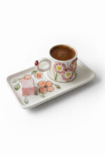 El Yapımı Pembe Çiçekli Tek Kişilik 2 Parça Seramik Kahve Fincan Seti - Görsel 3