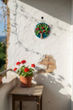 El Yapımı Kabartmalı Nar Ağacı Seramik Duvar Süsü (21cm)