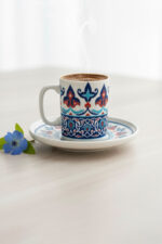 Tulü Porselen Çini Desenli 6 Kişilik 12 Parça Kahve Fincan Takımı