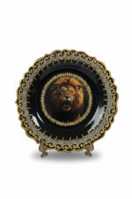 El İşi Gümüş ve Altın Desenli Aslan Motifli 30 cm Çini Tabak