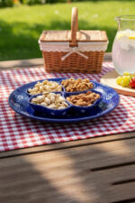 El Yapımı Mavi Çini Desenli Dört Bölmeli Servis Tabağı