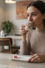 El Yapımı Pembe Çiçekli Tek Kişilik 2 Parça Seramik Kahve Fincan Seti - Görsel 5