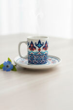 Tulü Porselen Çini Desenli 6 Kişilik 12 Parça Kahve Fincan Takımı - Görsel 5