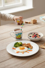 Tulü Porselen 3 Parça Sevimli Kurbağa Desenli Bebek ve Çocuk Yemek Seti