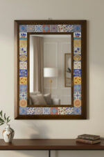El Yapımı Ahşap Çerçeveli Etnik Desenli Çini Karolu Ayna - Görsel 2