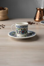 Tulü Porselen Topkapı İşlemeli 6 Kişilik 12 Parça Kahve Fincan Takımı - Görsel 5