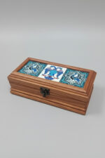El Yapımı Çini Karo Baskılı Ahşap Tespih Kutusu (5x15cm) - Görsel 5