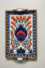 El Yapımı Ahşap Çerçeveli Çini Baskılı Sunum Tepsisi - Görsel 5