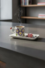 El Yapımı Mor Çiçekli Tek Kişilik 2 Parça Seramik Kahve Fincan Seti - Görsel 3