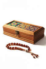 El Yapımı Çini Karo Baskılı Ahşap Tespih Kutusu (5x15cm) - Görsel 5