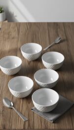 Beyaz Petek Desenli 6'lı Çok Amaçlı Yuvarlak Kase Takımı - Çorba, Meyve, Çerez, Sos ve Kahvaltılık Sunum Seti - Görsel 2