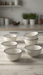 Lacivert Bulut Desenli 6'lı Çok Amaçlı Yuvarlak Kase Takımı - Çorba, Meyve, Çerez, Sos ve Kahvaltılık Sunum Seti - Görsel 2