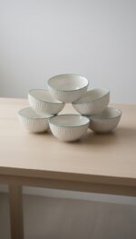 Turkuaz Çizgi Desenli 6'lı Çok Amaçlı Yuvarlak Kase Takımı - Çorba, Meyve, Çerez, Sos ve Kahvaltılık Sunum Seti - Görsel 4