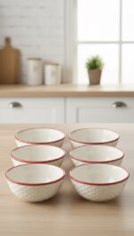 Kırmızı Yıldız Desenli 6'lı Çok Amaçlı Yuvarlak Kase Takımı - Çorba, Meyve, Çerez, Sos ve Kahvaltılık Sunum Seti - Görsel 5