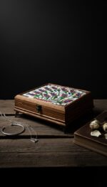 El Yapımı Çini Karo Baskılı Ahşap Takı Kutusu (20x20cm) - Görsel 5