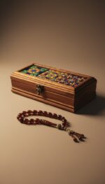 El Yapımı Çini Karo Baskılı Ahşap Tespih Kutusu (5x15cm) - Görsel 3