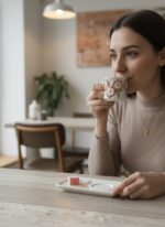 Pembe Çiçekli El Yapımı Tek Kişilik 2 Parça Seramik Kahve Fincan Seti - Görsel 2