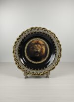 El İşi Gümüş ve Altın Desenli Aslan Motifli 30 cm Çini Tabak - Görsel 4
