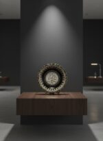 El İşi Gümüş ve Altın Desenli ALLAH MUHAMMED  Yazılı 30 cm Çini Tabak - Görsel 2