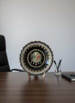 El İşi Gümüş ve Altın Desenli Osmanlı Tuğralı 30 cm Çini Tabak