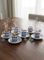 Tulu Porselen Çini Desenli 6 Kişilik 12 Parça Kahve Fincan Takımı - Görsel 2