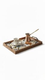 El Yapımı Ahşap Çerçeveli Çini Karo Kabartmalı Sunum Tepsisi - Görsel 2