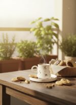 Kiraz ve Papatya Desenli El Yapımı 2 Kişilik 4 Parça Seramik Fincan Takımı - Görsel 2