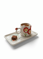 Kırmızı Çiçekli El Yapımı Tek Kişilik 2 Parça Seramik Kahve Fincan Seti - Görsel 5