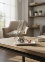 Mor Çiçekli El Yapımı Tek Kişilik 2 Parça Seramik Kahve Fincan Seti - Görsel 2